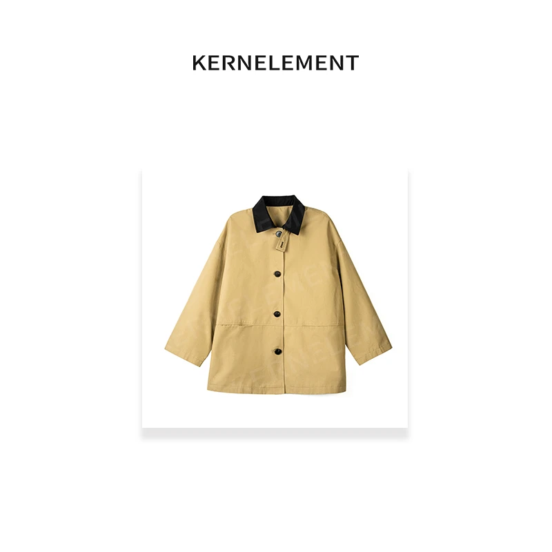 KE【夏洛特风衣】卡其色领口撞色立体剪裁高级感风衣外套