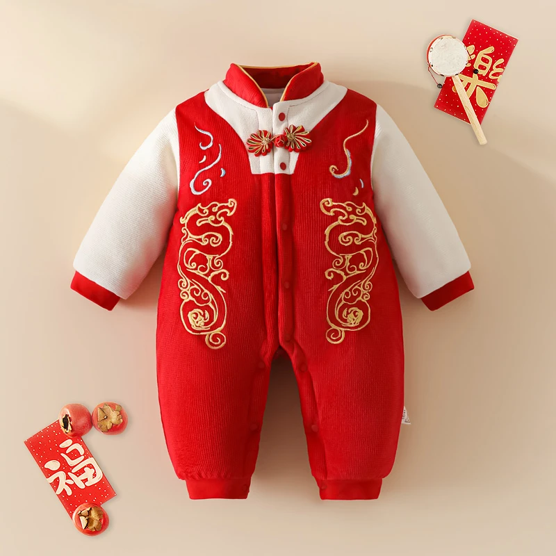 中国风新生儿棉服宝宝衣服冬天保暖长袖婴幼儿连体衣秋冬款加棉