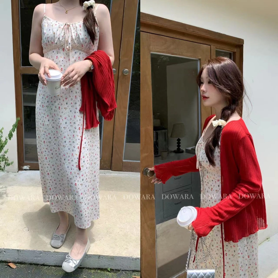 现货6094D大婉酱微胖定制 【告白情书】碎花吊带裙夏季长款连衣裙