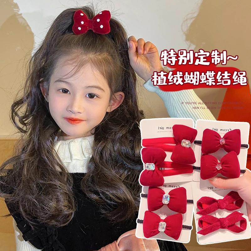 宝宝过年红色蝴蝶结头绳发夹儿童新年发卡头饰小女孩过年发饰