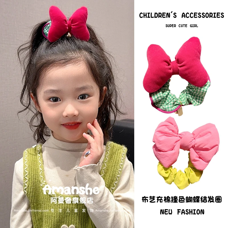 在逃公主~梅果酱蝴蝶结儿童发圈韩版撞色设计感女孩甜美发饰头绳