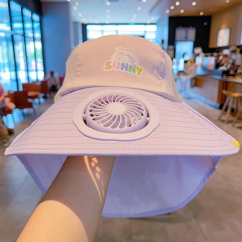 男女童披肩遮阳帽宝宝防紫外线太阳帽儿童带电风扇空顶防晒帽夏季