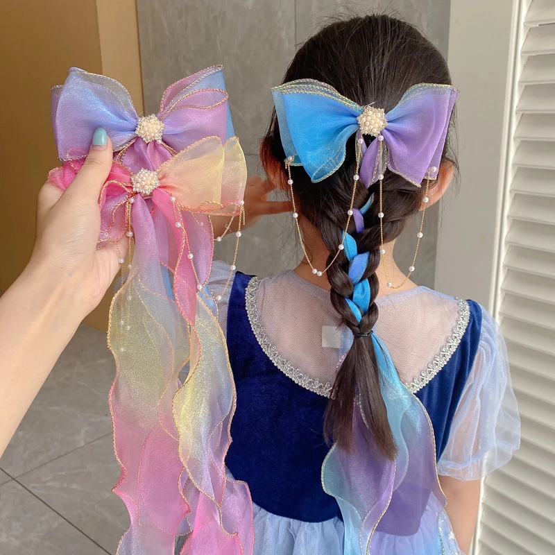 飘带蝴蝶结头饰儿童发饰编发发夹女童头花公主发卡夹子饰品小女孩