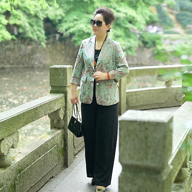 韩版小西装上衣复古夏季休闲时尚中国风印花提花气质春季春夏中式