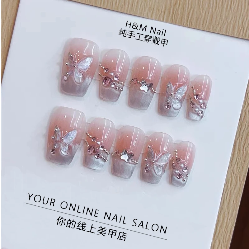 【镜月蝶】新款纯手工穿戴甲高级轻奢蝴蝶猫眼美甲贴显白百搭可拆卸