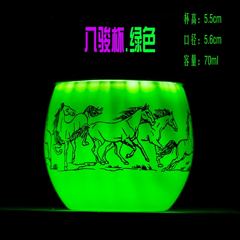 【八骏琉璃杯.冰蓝】70ml主人杯品茗杯茶杯茶器茶盏描金雕刻茶具