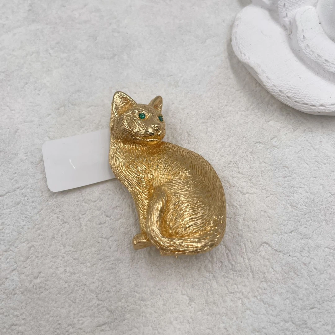 95新 DIOR/迪奥 迪奥素金小猫胸针/d01220