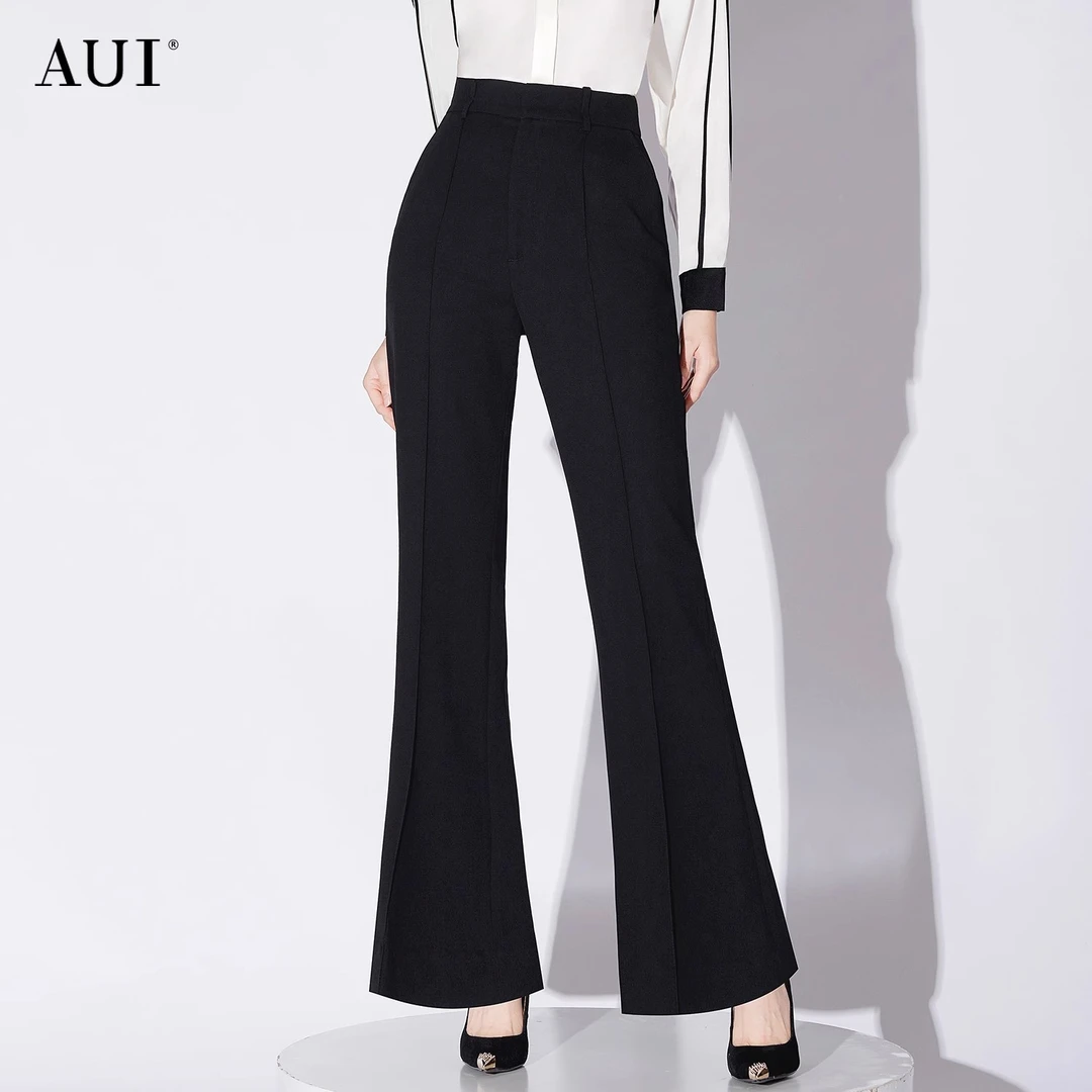 《李易行》黑色百高腰阔腿裤修身西装微喇长裤-23C071871