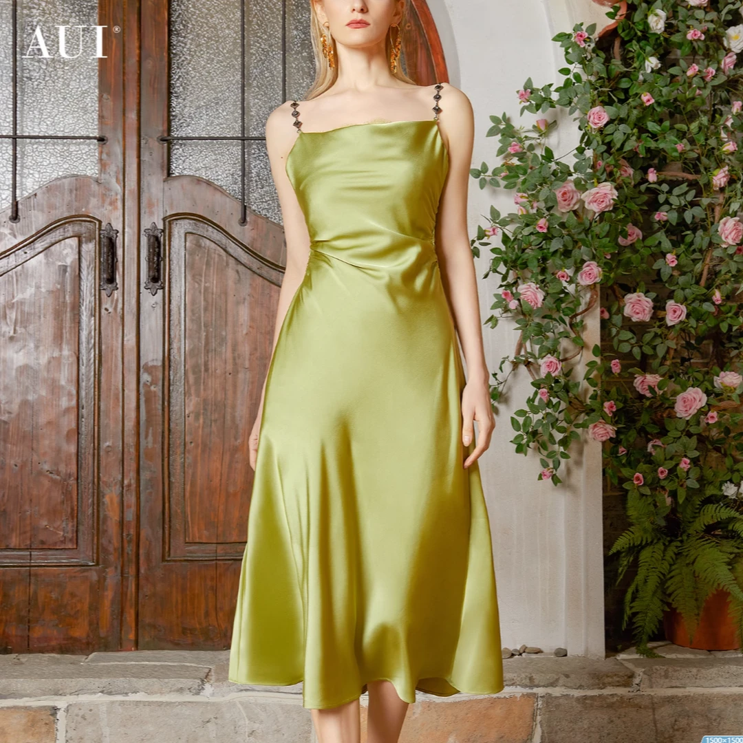 【3993】AUI绿色气质性感吊带连衣裙女包臀裙OL-24W013993