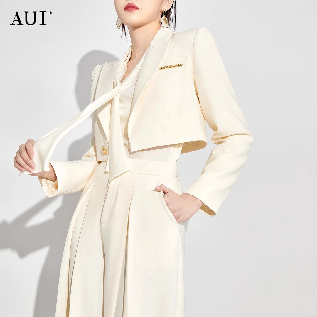 AUI杏色御姐气质西装阔腿裤西装休闲秋季女时尚小众-23C071973