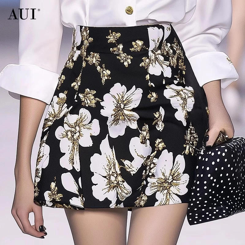 【媛媛女王专享】AUI御姐气质印花半身裙高腰小众A字短裙-24W145705