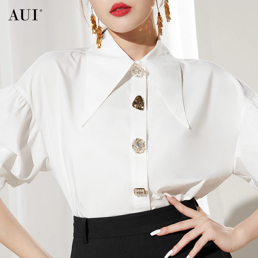 【七语专属】AUI白色法式设计感衬衫修身上衣小众衬衣-24W014342