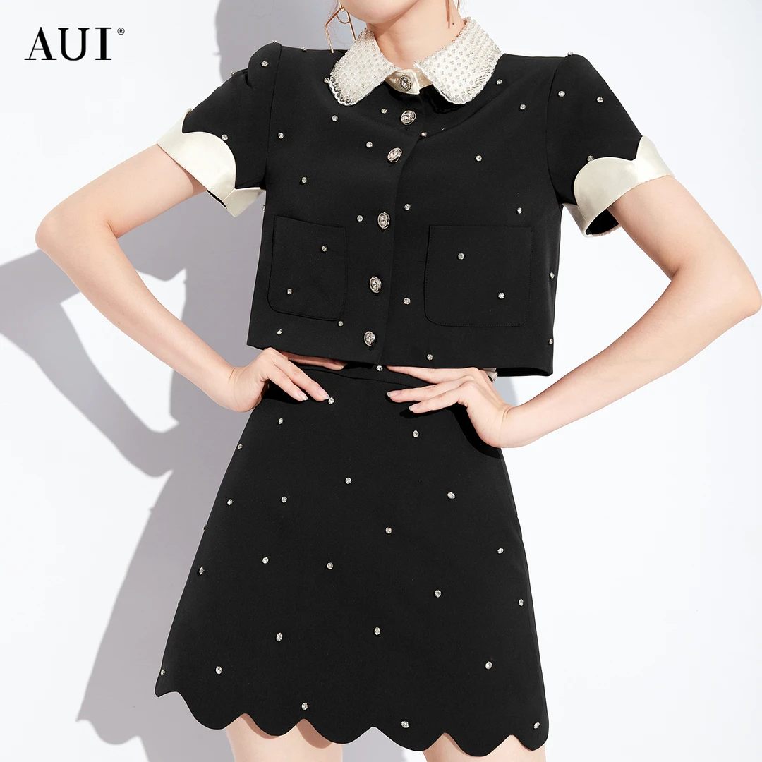 【老板娘夏天】黑色名媛御姐气质小香风套装半身裙两件套-23X022597