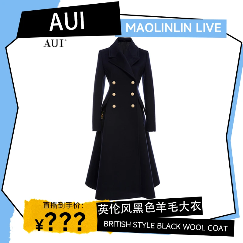 【粉丝专属福利】AUI黑色毛呢外套女职业西装大衣-22K091533