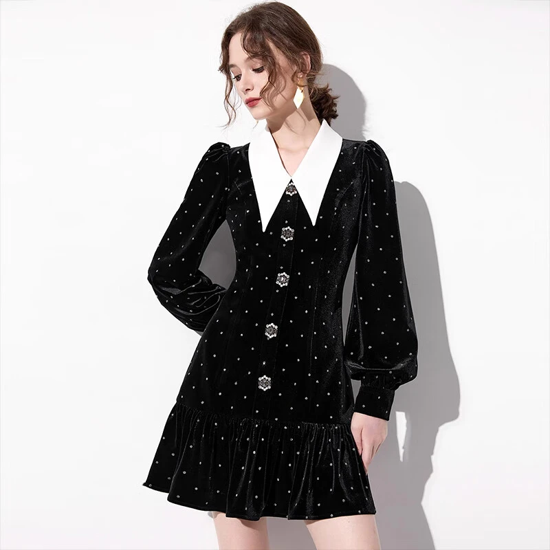 【媛媛女王专享】AUI黑色丝绒连衣裙名媛气质鱼尾裙-23D013243