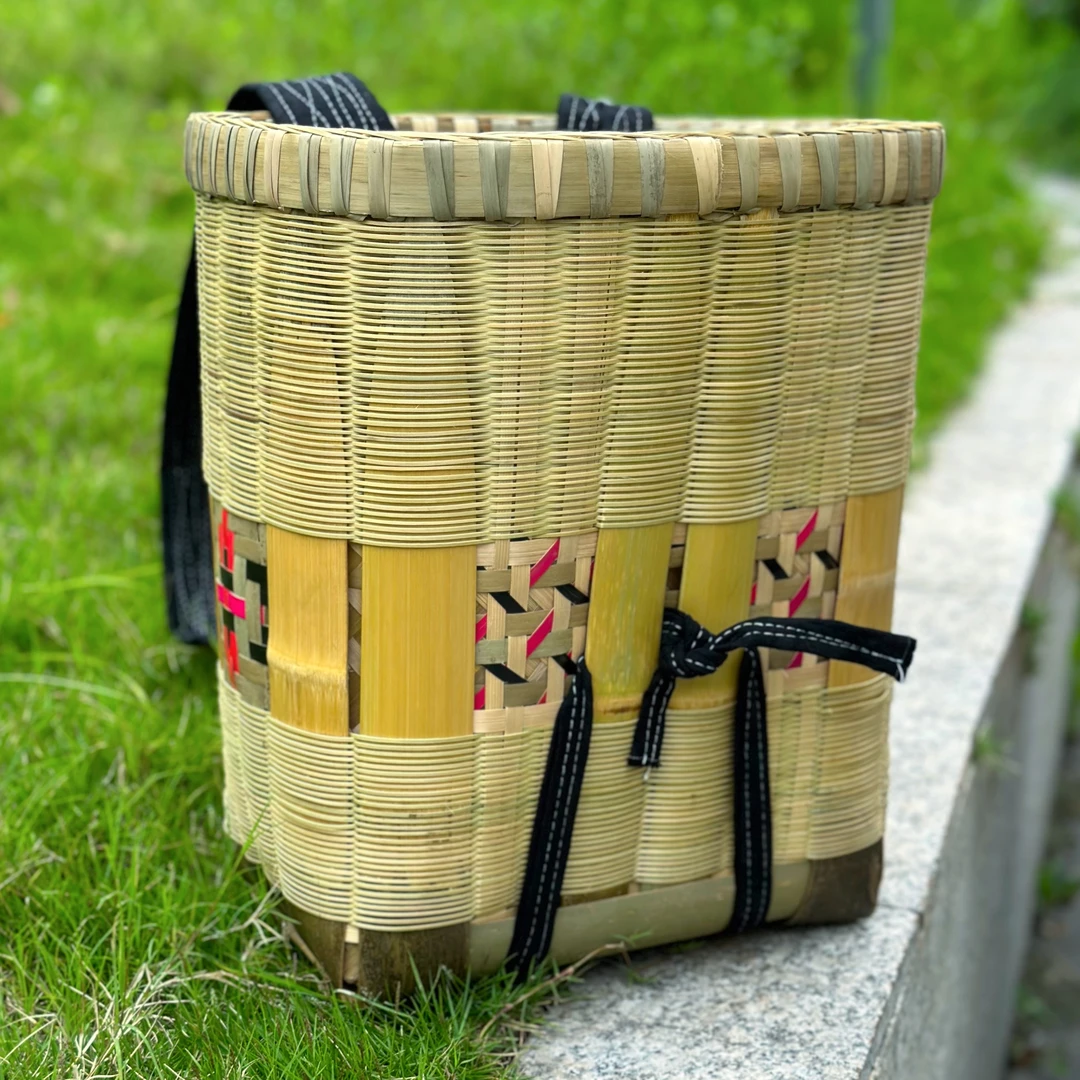 【匠心精编双层竹背篓】手工竹编家用四川背篼买菜竹筐成人舞蹈道具