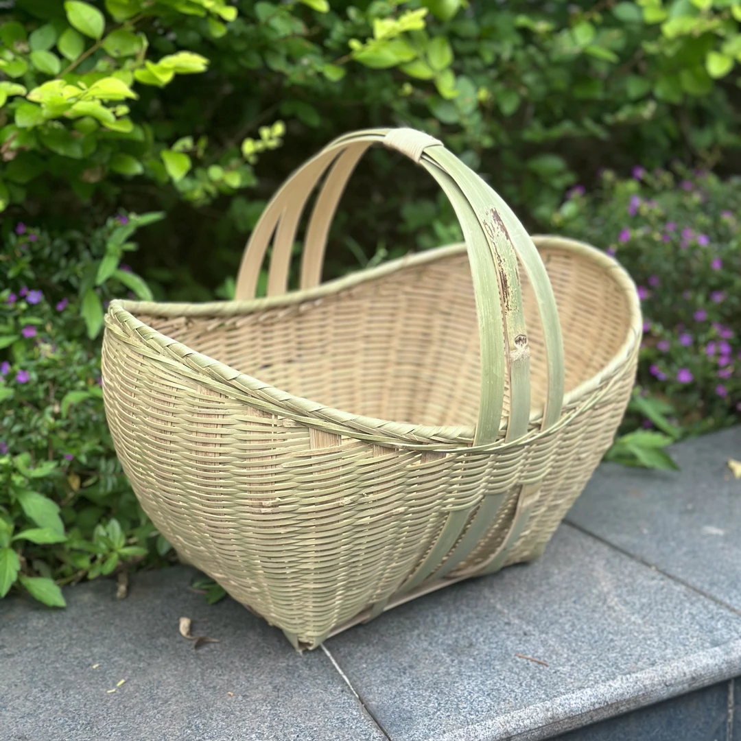 竹编手提篮元宝竹提篮装菜水果篮家用收纳筐手工竹篮竹筐