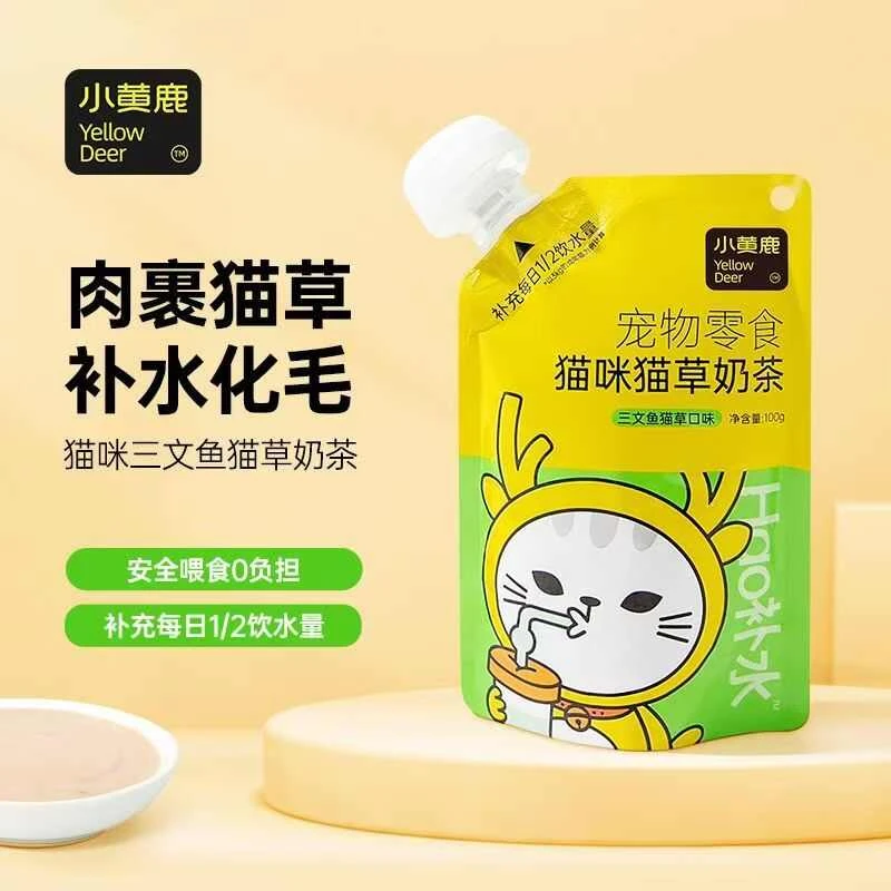 hg小黄鹿补水奶茶猫零食补水湿粮餐包三文鱼猫草口味100g/袋*5