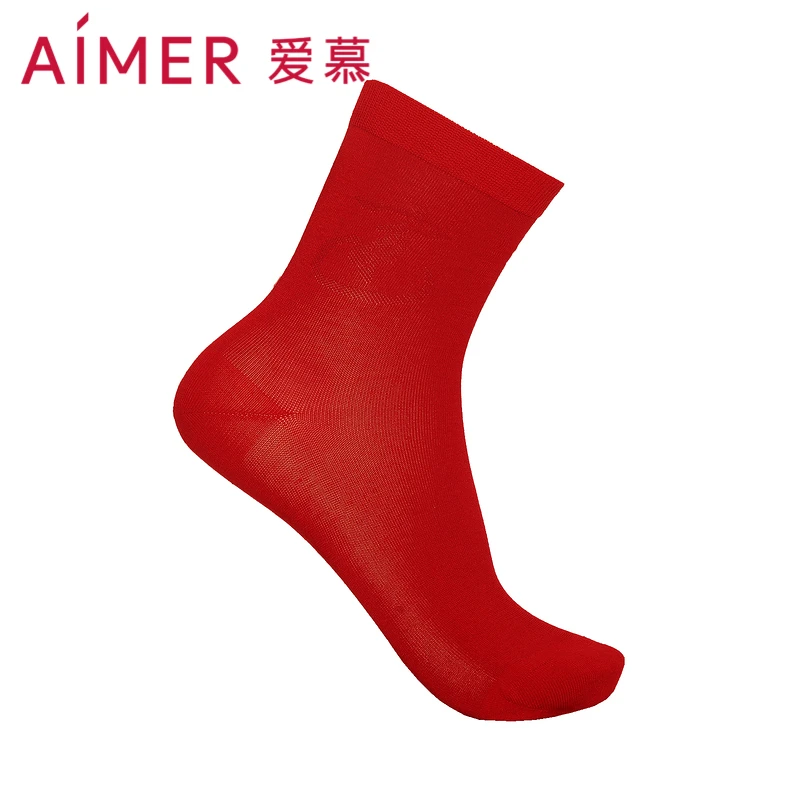 AIMER/爱慕涟涟有余绢丝开运中筒休闲简约风红色女士袜子AM946942