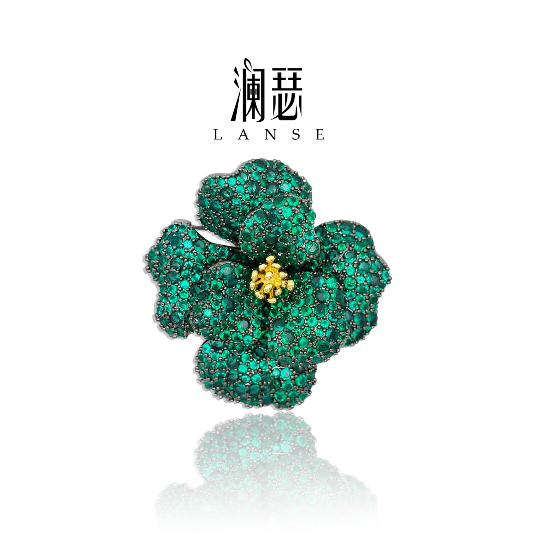澜瑟 铜合金合成锆石胸针 xz4207落葵 绿 时尚百搭设计师迷你轻奢