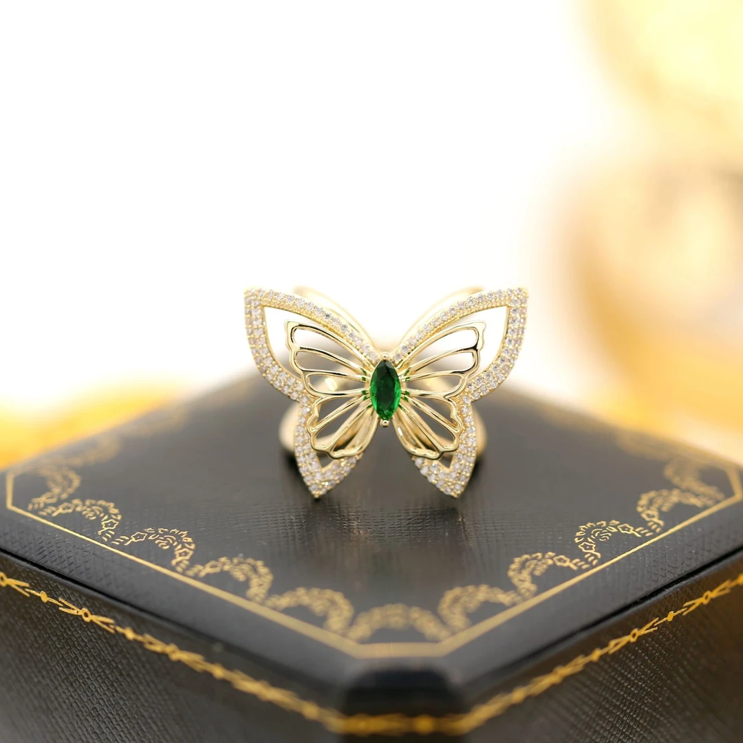 澜瑟 铜合金合成锆石胸针 澜瑟XZ3361绿蝶丝巾扣 气质精致镂空