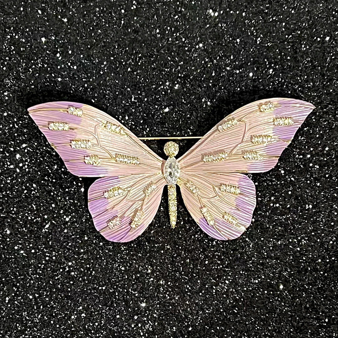 铜合金合成锆石胸针 xz4711紫瑶蝴蝶