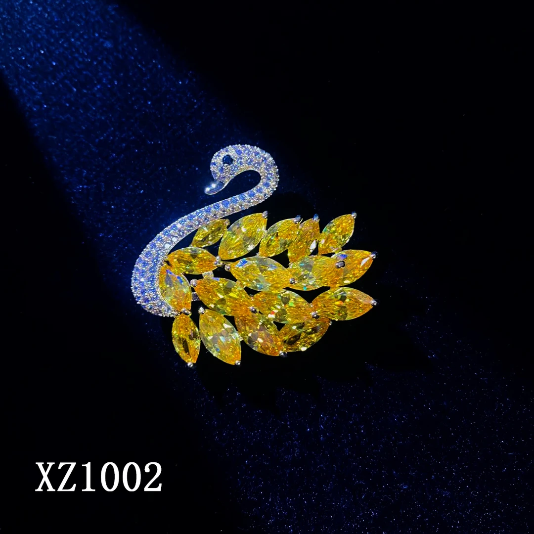 澜瑟 铜合金合成锆石胸针 xz1002耀世·锆白天下天鹅 黄色时尚百搭