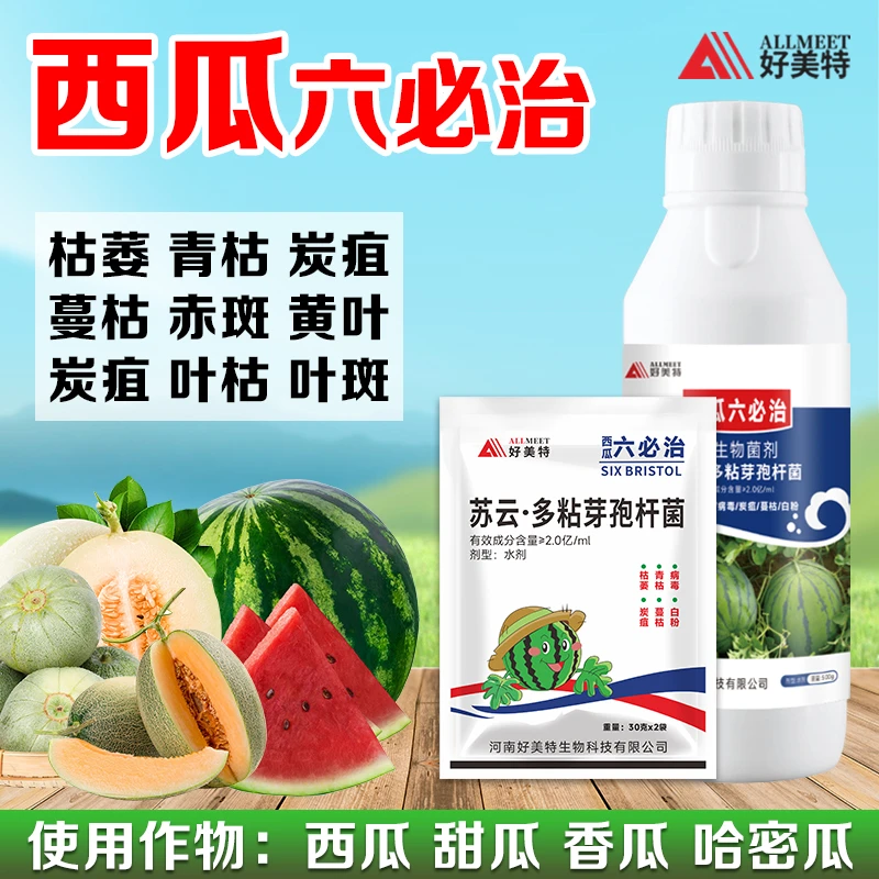 西瓜六必治叶面肥甜瓜哈密瓜黄叶枯萎青枯赤斑蔓枯炭疽专用肥料
