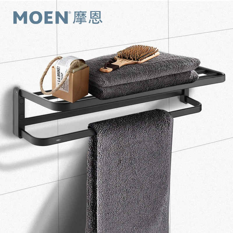 MOEN/摩恩【双旦抢购】五金浴室毛巾架浴室挂件太空铝置物架黑色