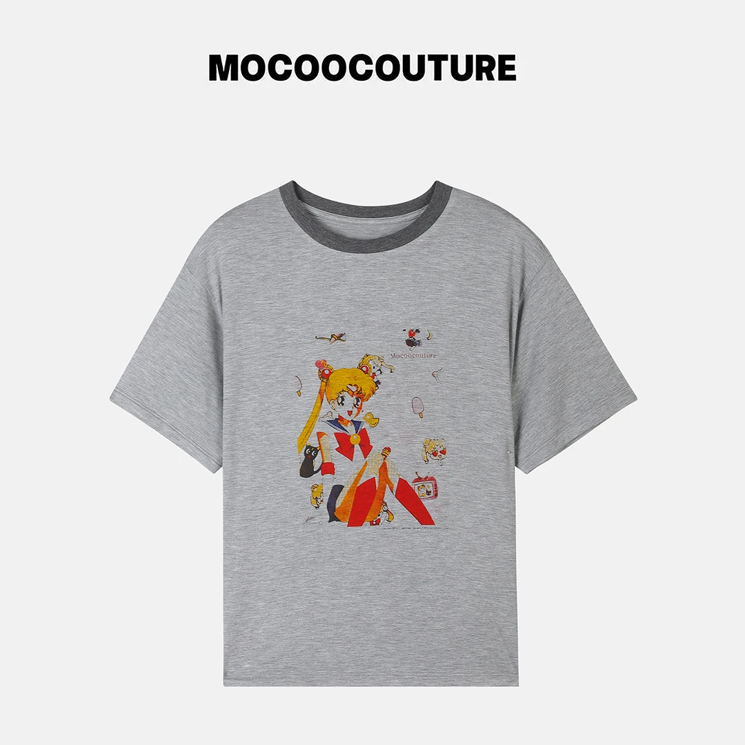 凉感 灰色 美少女印花 T恤 26132