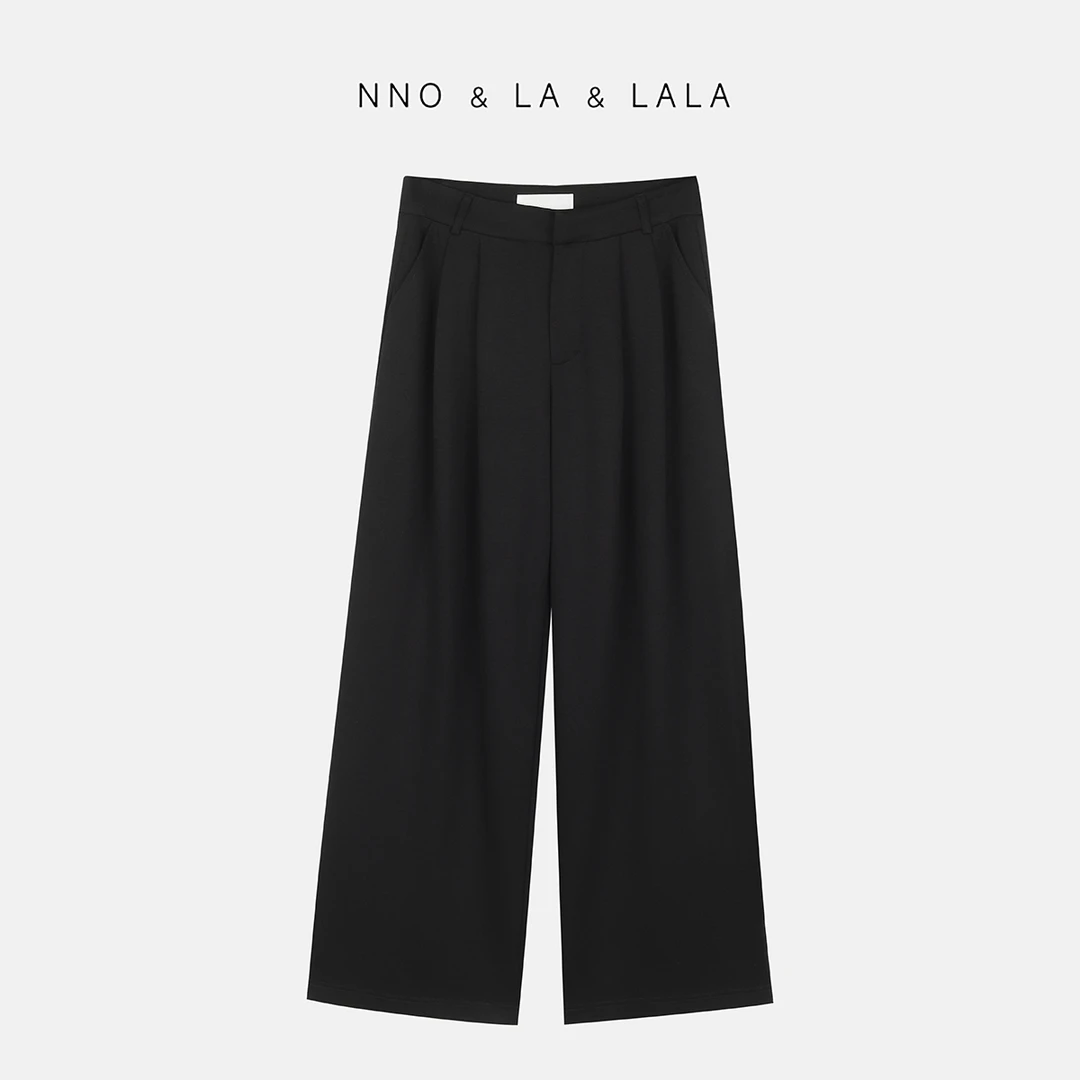 LA   阔腿 压褶精裁 黑色休闲裤  26172