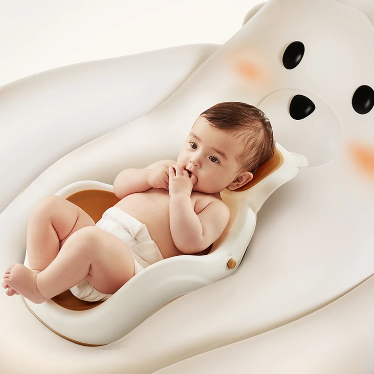 婴儿洗澡神器可坐躺宝宝盆小熊躺托支架防滑垫新生儿浴网浴床浴架