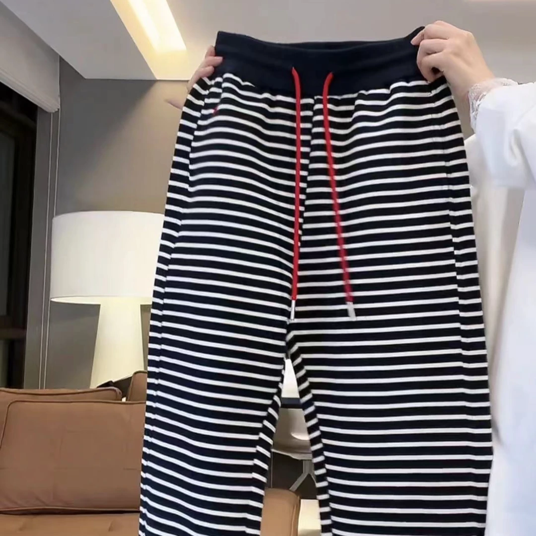 徐靖靖【条纹抽绳】2410011束脚裤百搭秋冬季洋气时尚高级潮牌裤子