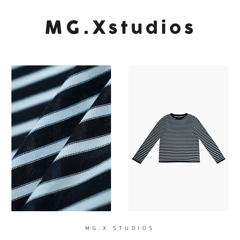 【钢琴键】80支100桑蚕丝针织条纹衫休闲百搭圆领撞色M3611108Z64