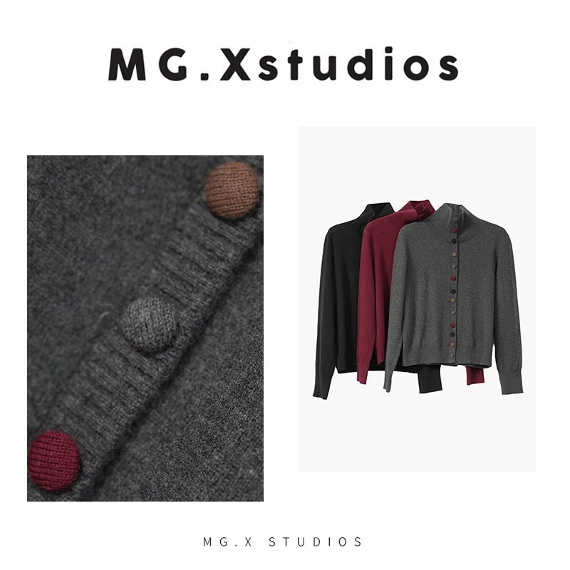 【赛罗那】MGX秋冬极简彩虹布包扣100绵羊毛高领羊毛衫M44B2725M130