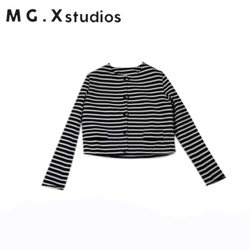 小香风长袖短款百搭秋季条纹小A版舒适黑白条上衣女外套MGX9909