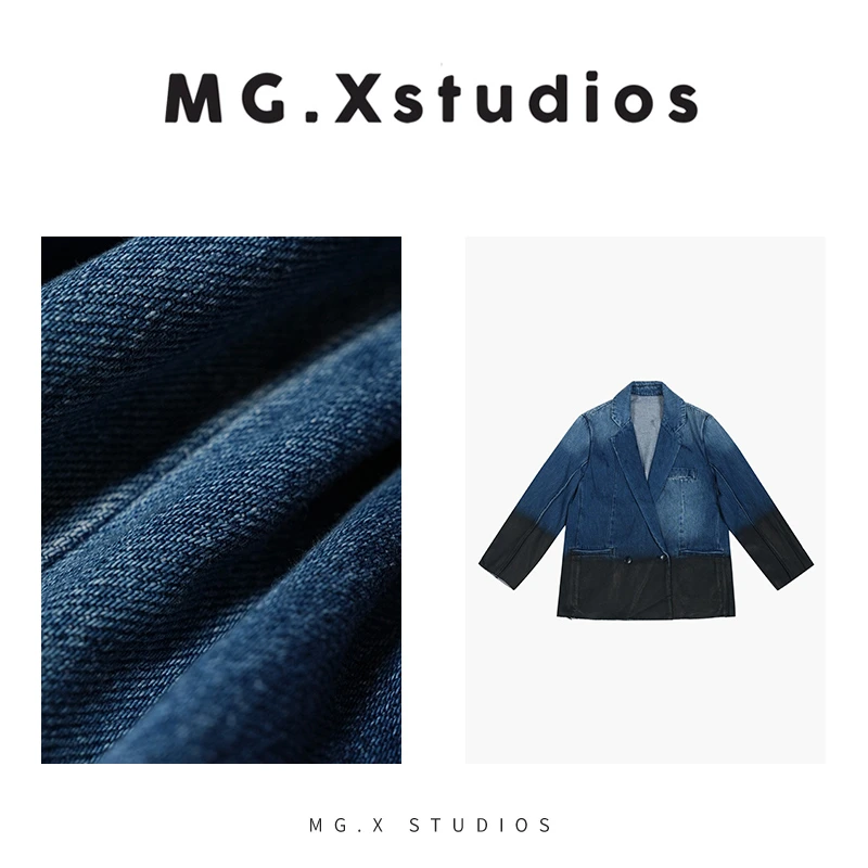 【英仙座】MGX复古气质港风渐变拼接西装外套牛仔做旧M42H2022W227