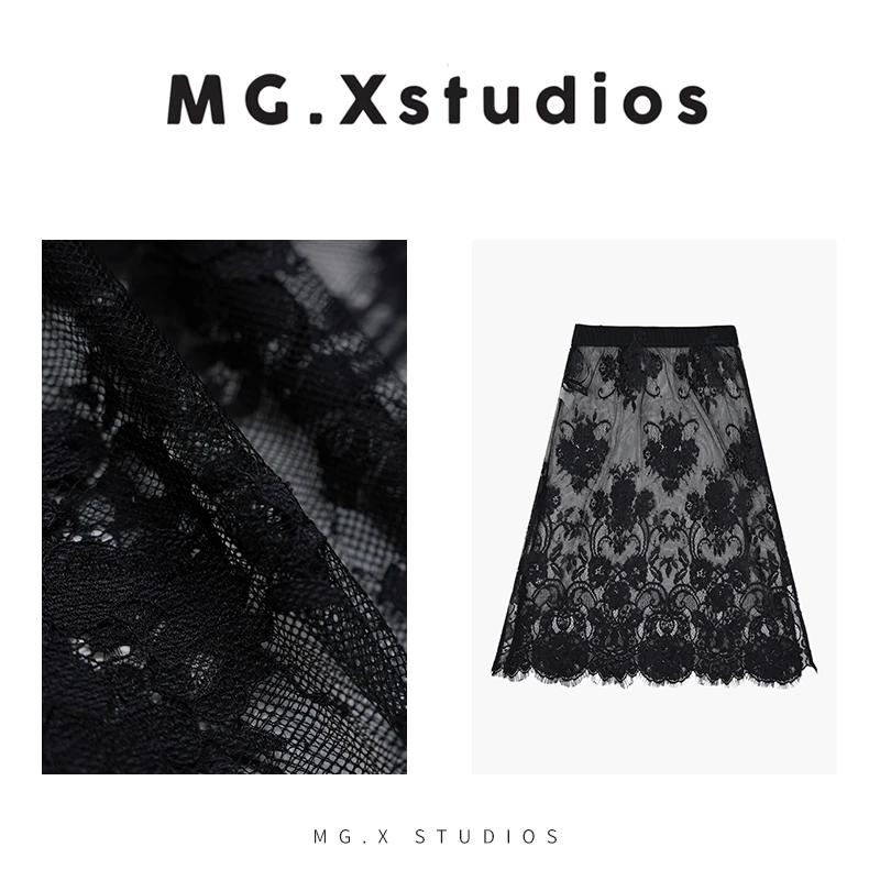 【云雀】MGX气质时尚夏季中长款黑色百搭女士蕾丝半身裙M3611272Q27