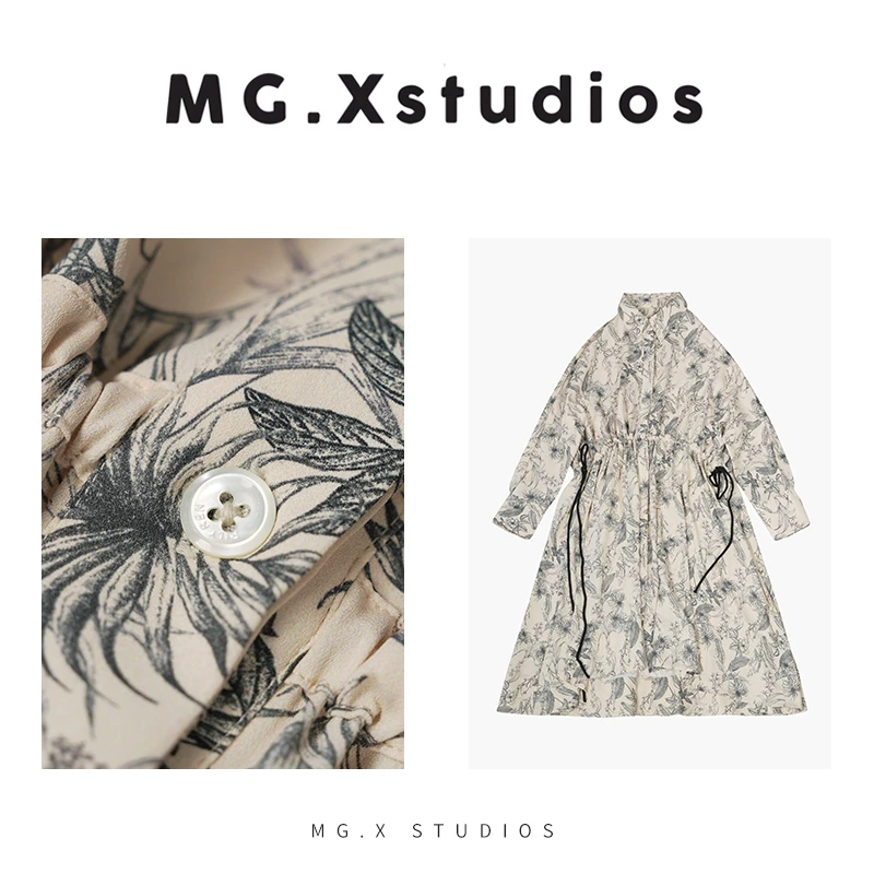 【醉花阴】新款小众收腰设计手绘花连衣裙气质复古休闲M361843L57