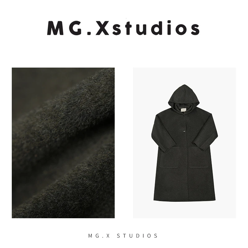 【维多利亚】100羔羊绒连帽双面呢大衣休闲简约插肩复古M354558D37