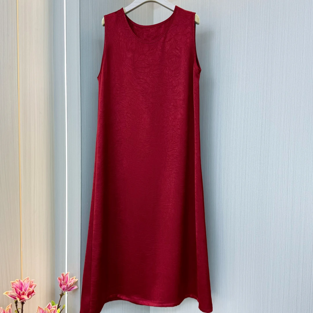 洋气时尚大码宽松显瘦遮肚中长款妈妈装无袖打底连衣裙背心裙258