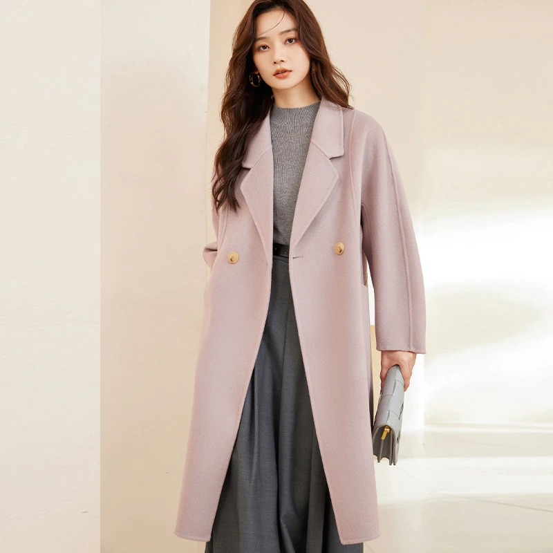 【QC】~~~纯羊毛双面呢大衣宽松版新款纯羊毛时尚女士双排显瘦洋气