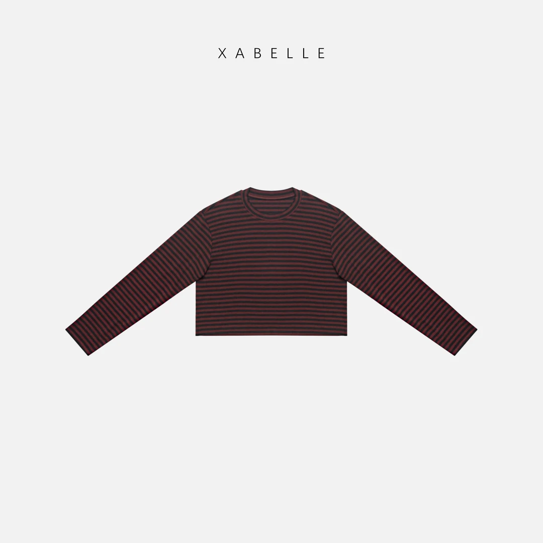 XABELLE 红色条纹 明媚清新 单穿好看叠穿时髦 短款长袖T24053