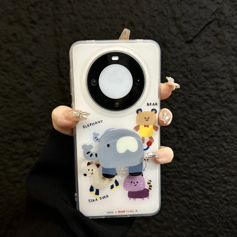 适用华为mate60pro+手机壳新款双层IMD软壳mate60可爱卡通大象猫