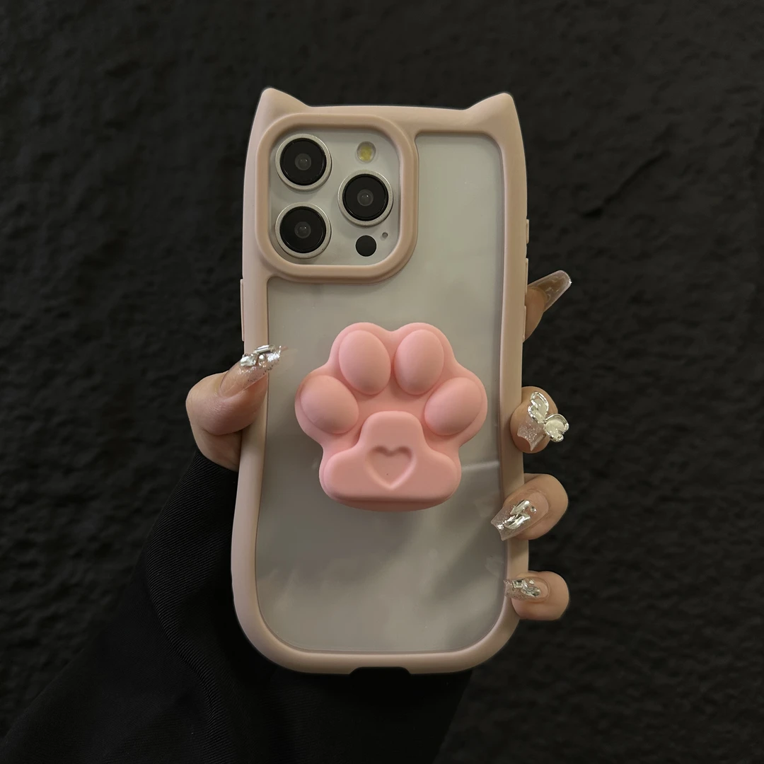 适用苹果15promax手机壳新款猫耳朵少女粉支架iPhone14可爱13网红