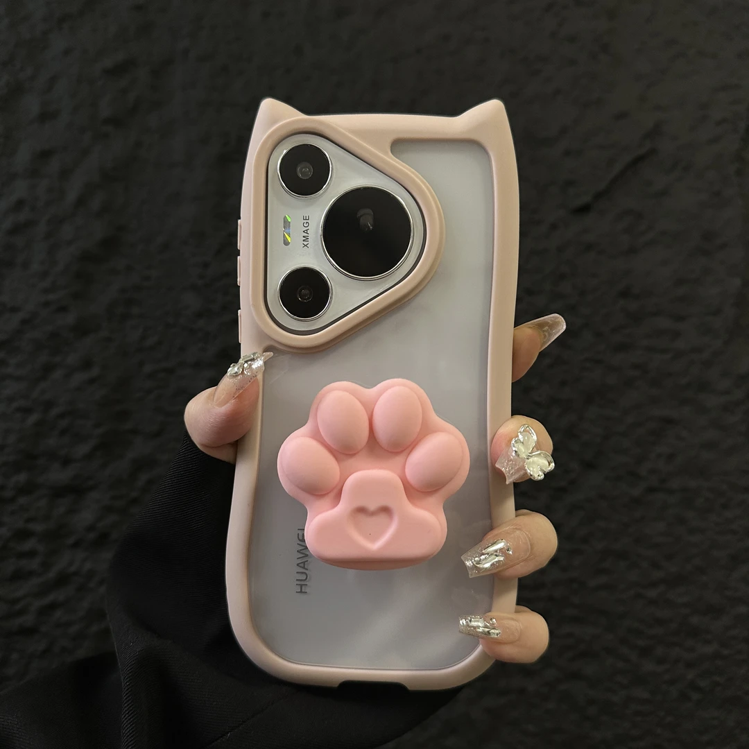 适用华为pura70pro+手机壳新款猫耳朵少女粉支架p60可爱p50网红女