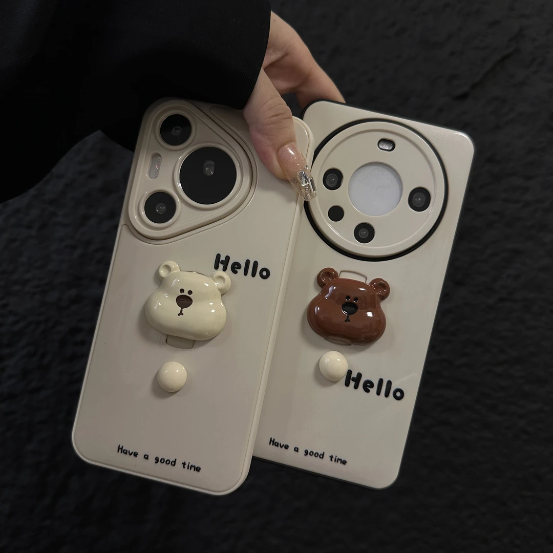 适用华为mate60pro+手机壳新款隐形支架50p小熊40e网红可爱卡通女