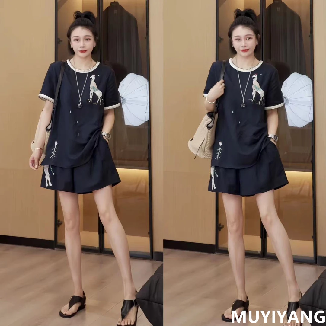 【入江南】设计感重工刺绣显瘦洋气两件套 衣长70 24-423