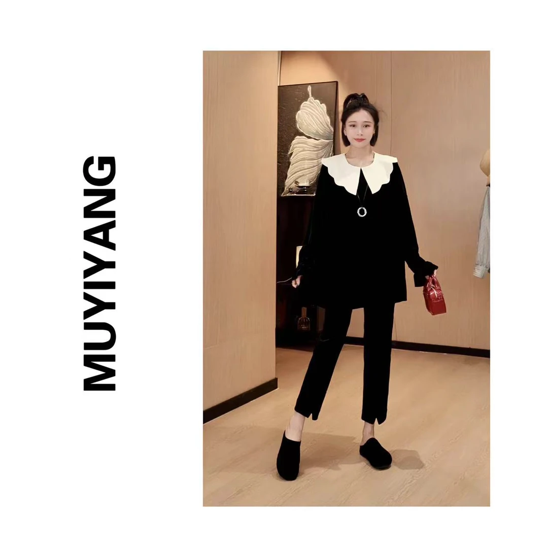 【玖月】设计感拼接荷叶边显瘦气质高定版两件套 衣长78 24-504#