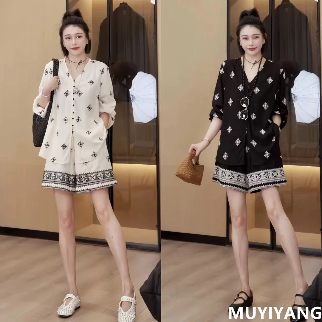 【飘雪】设计感刺绣提花衬衫高定版两件套 衣长72 24-427#